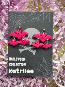 Pink Halloween Bat Dangle Earrings