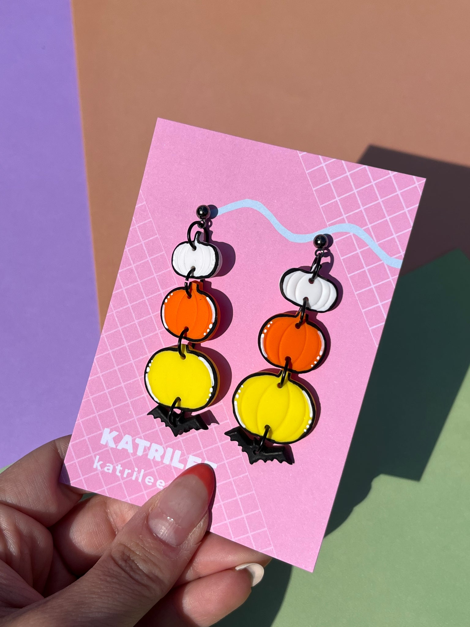 Halloween Candy Corn Pumpkin Dangle Earrings