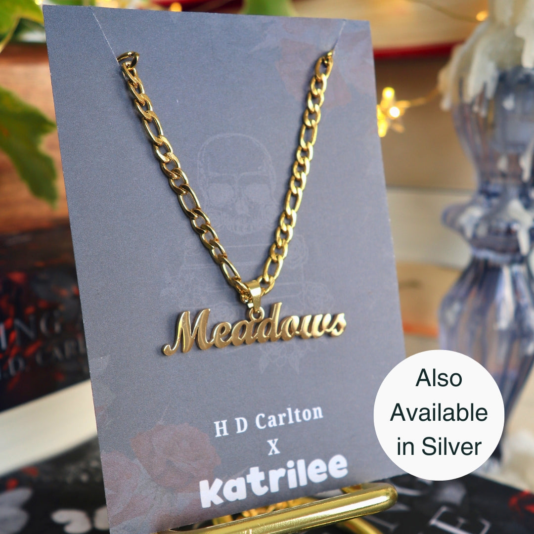Haunting Adeline Meadows Stainless Steel Gold and Silver Name Chunky Chain Necklace
