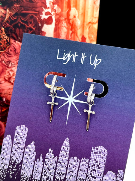 Officially Licensed 925 Sterling Silver Crescent City Bryce Starsword Huggie Hoop Earrings