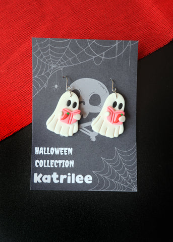 Ghost Holding a Spicy Book Earrings