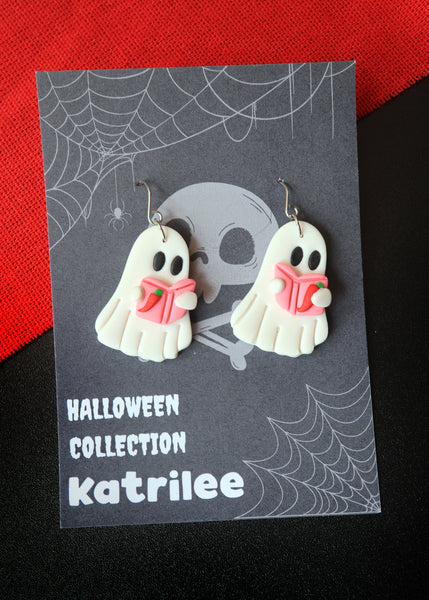 Ghost Holding a Spicy Book Earrings