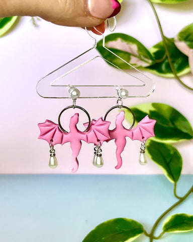Pink Pearl Dragon Dangle Earrings