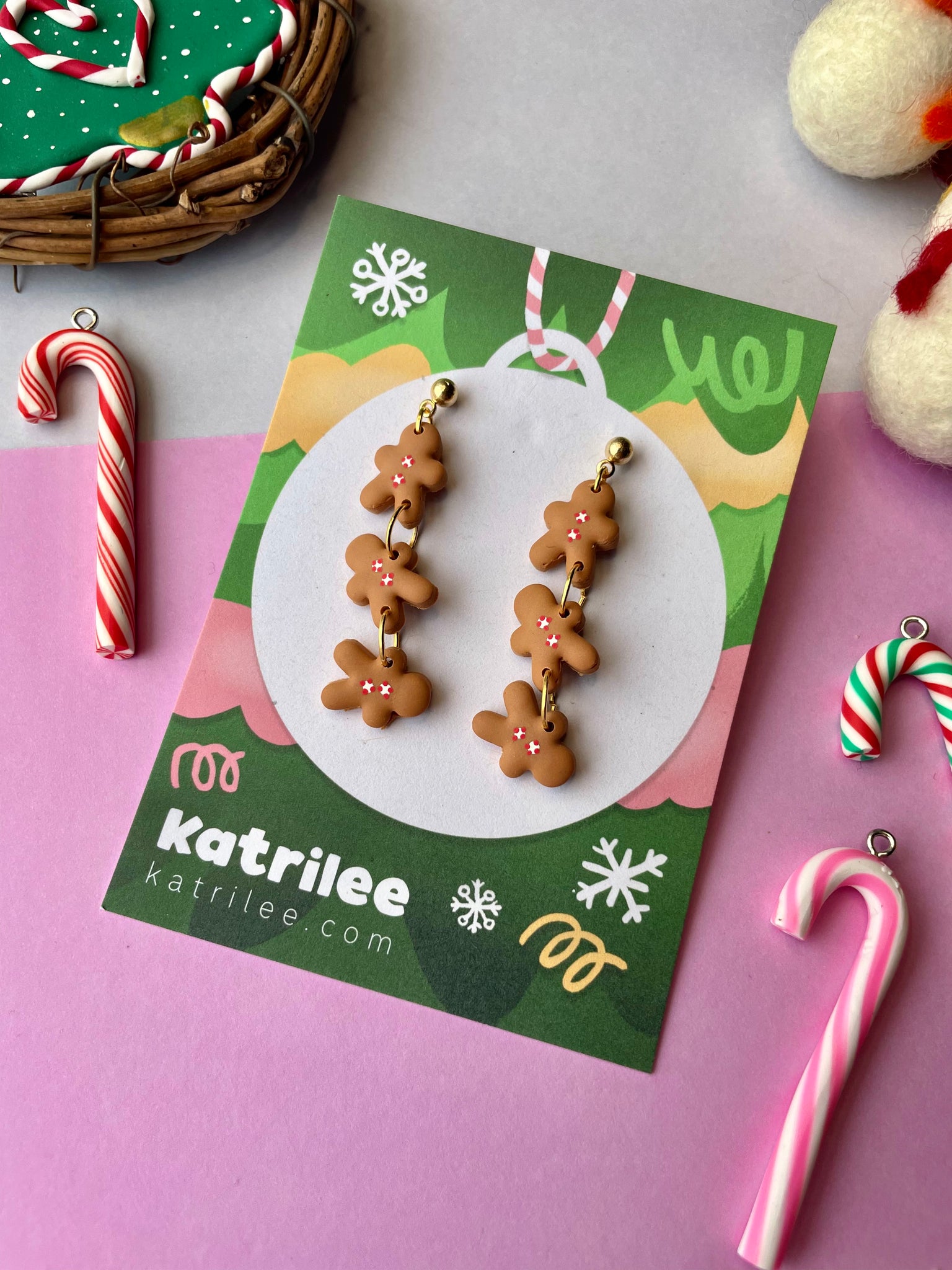 Christmas gingerbread man Triple Dangle Earrings