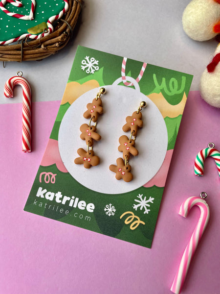 Christmas gingerbread man Triple Dangle Earrings