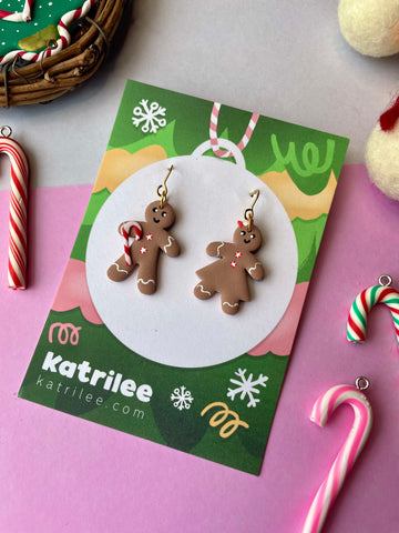 Mismatched Christmas gingerbread man Dangle Earrings