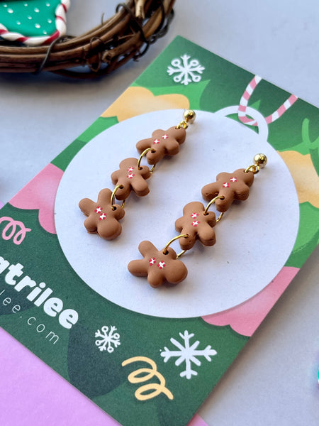 Christmas gingerbread man Triple Dangle Earrings