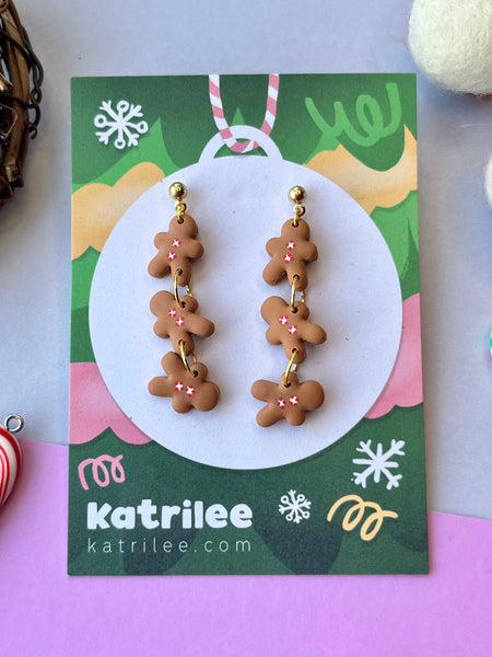 Christmas gingerbread man Triple Dangle Earrings