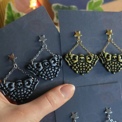 RARE25 Deaths Head Hawkmoth Earrings - Silver and Gold