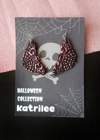 Pink and Black Death Hawk Moth Gothic Halloween Earrings