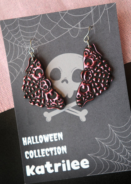 Pink and Black Death Hawk Moth Gothic Halloween Earrings