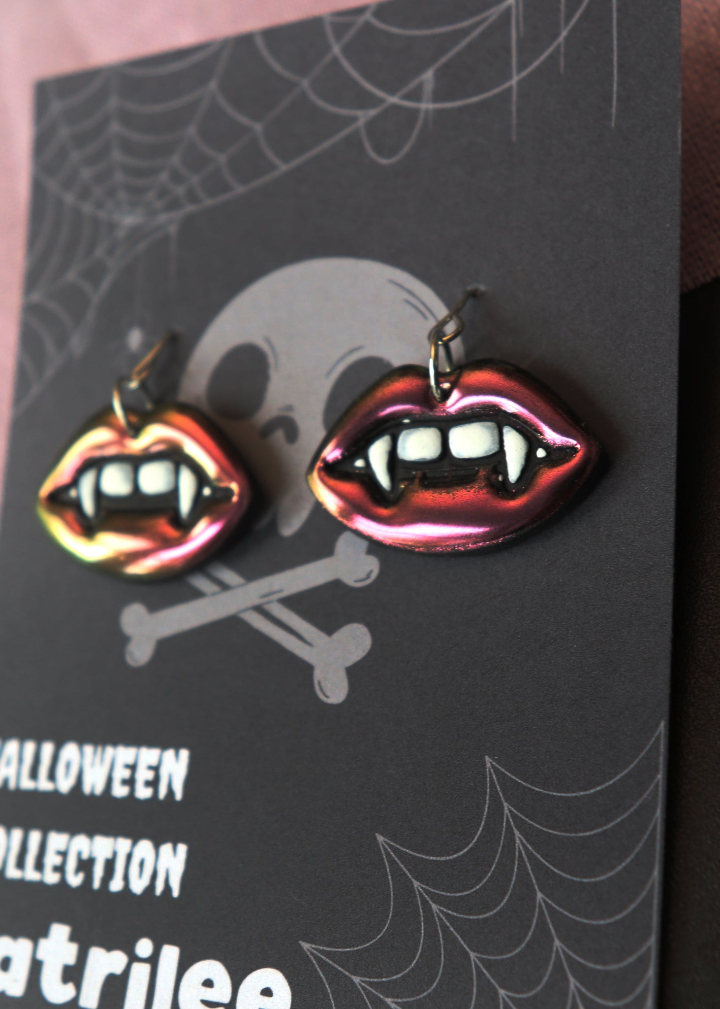 Purple Black Gothic Vampire Lip Earrings