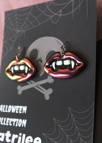 Purple Black Gothic Vampire Lip Earrings