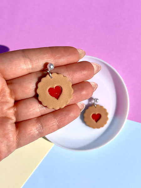 Jammy Dodger Biscuit Heart Earrings