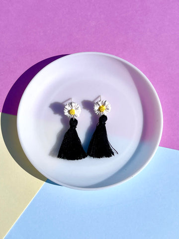 Daisy Polymer Clay Stud Earrings with tassel