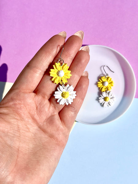 Daisy Polymer Clay Dangle Earrings