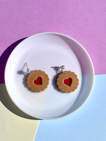 Jammy Dodger Biscuit Heart Earrings