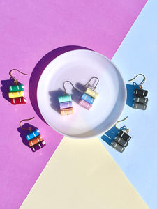 Book Stack Rainbow Dangle Earrings