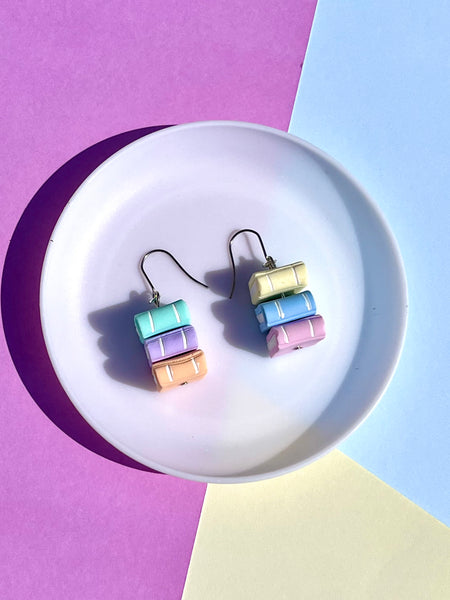 Book Stack Rainbow Dangle Earrings