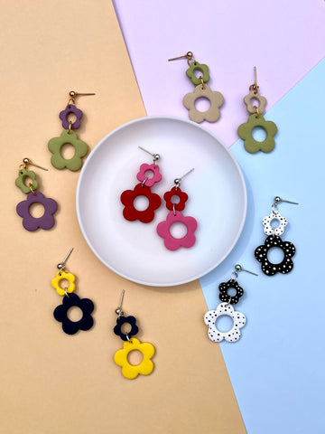 Mismatched Colourful Flower Polymer Clay Earrings