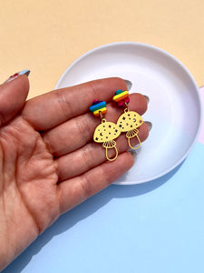 Rainbow Mushroom Polymer Clay Statement Earrings