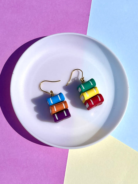 Book Stack Rainbow Dangle Earrings