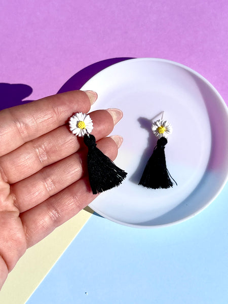 Daisy Polymer Clay Stud Earrings with tassel