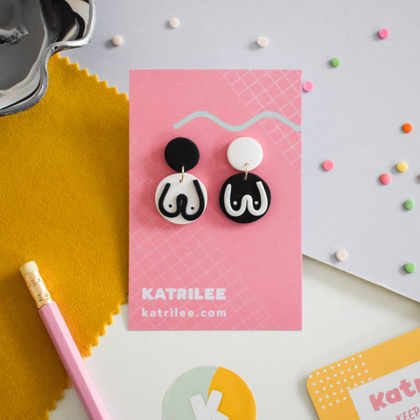 The Mammarlee Boob Dangle Earrings - Black and White - Katrilee