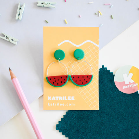 The Sweetlee Watermelon Hoop Dangle Earrings - Katrilee