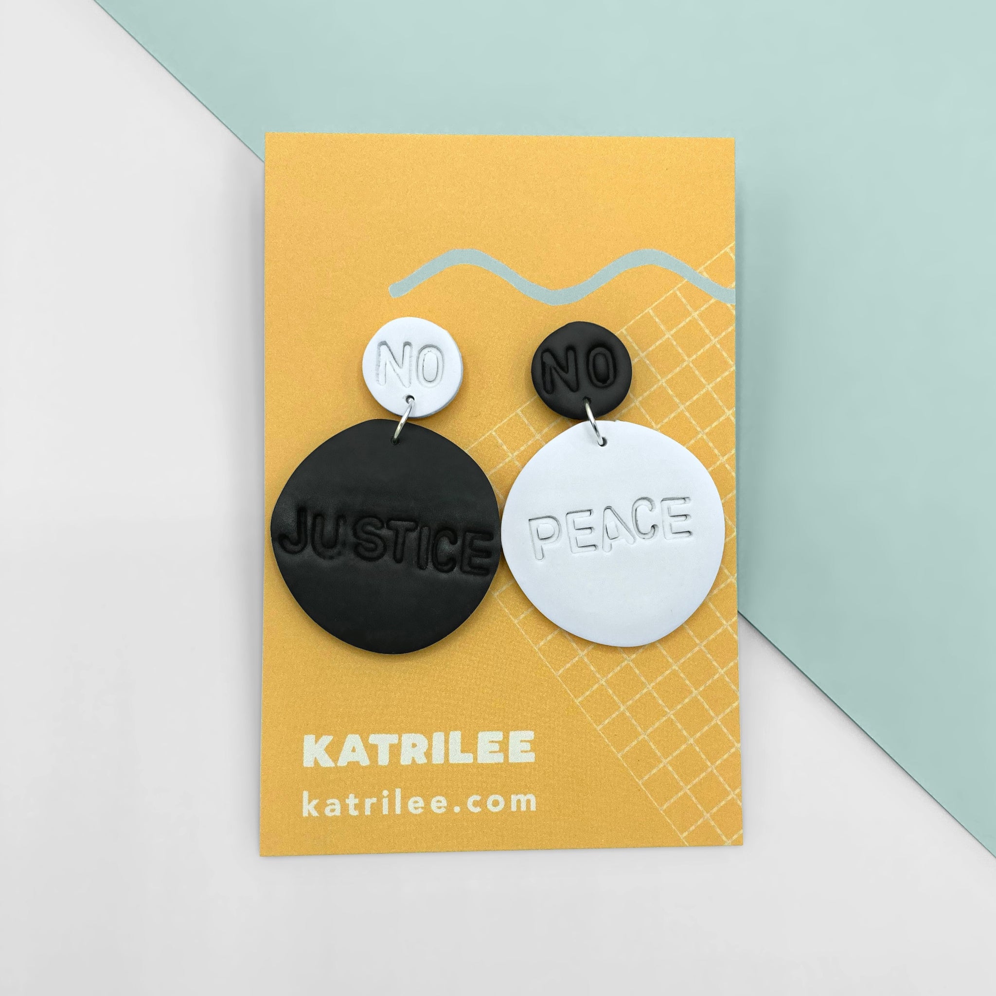 No Justice No Peace Monochrome Dangle Earrings - Katrilee