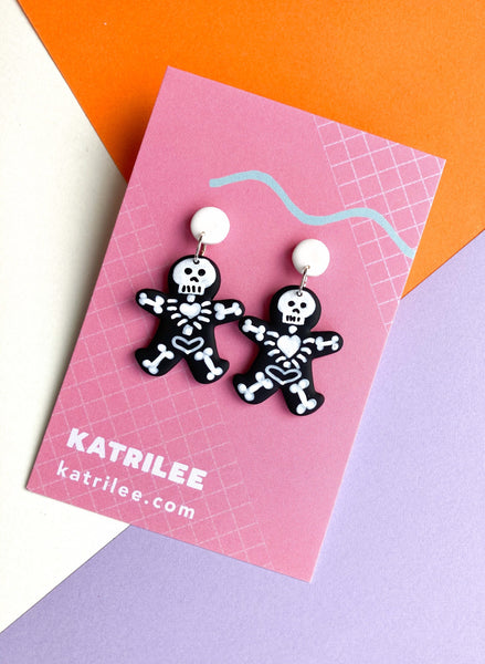 Skeleton Gingerbread Men Halloween Dangle Earrings