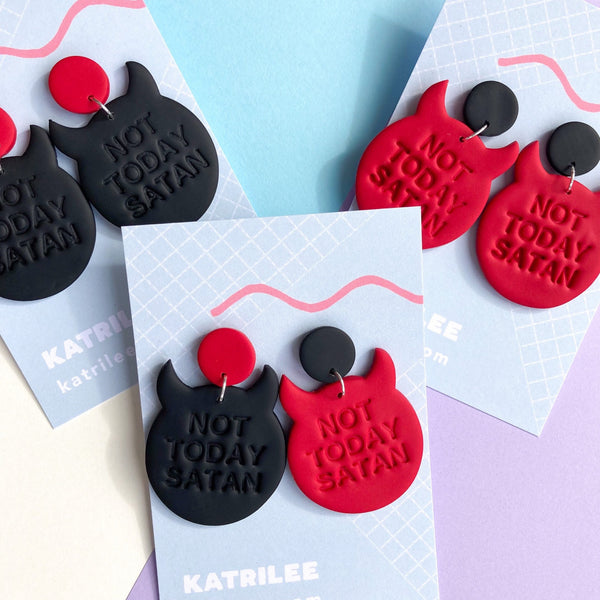Polymer Clay ‘Not Today Satan’ Dangle Earring - Katrilee