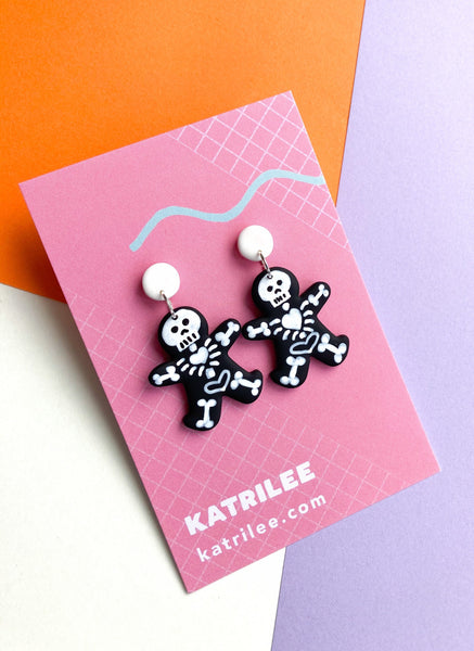 Skeleton Gingerbread Men Halloween Dangle Earrings