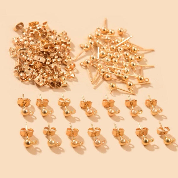 50 x KC gold Plated ball and hoop stud Earring Findings - Katrilee