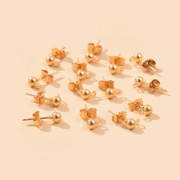 50 x KC gold Plated ball and hoop stud Earring Findings - Katrilee