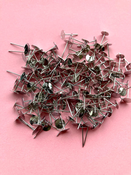 100 x Silver Plated 4mm blank Earring Posts - Katrilee