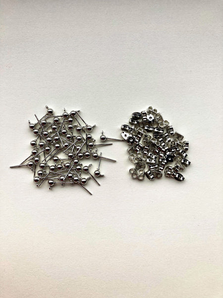 50 x Silver Plated ball and hoop stud Earring Findings - Katrilee