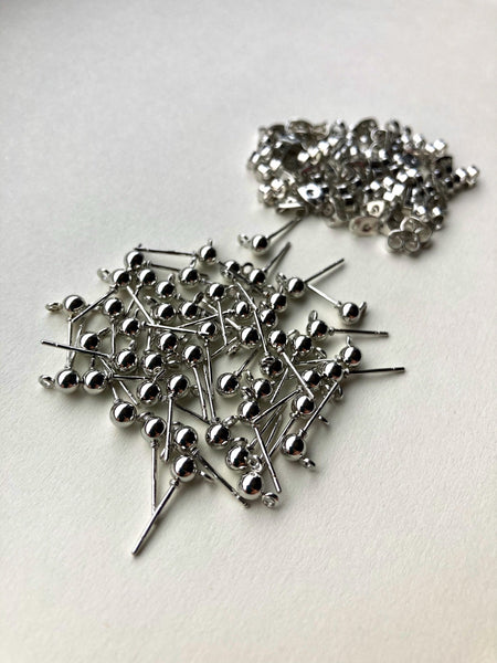50 x Silver Plated ball and hoop stud Earring Findings - Katrilee