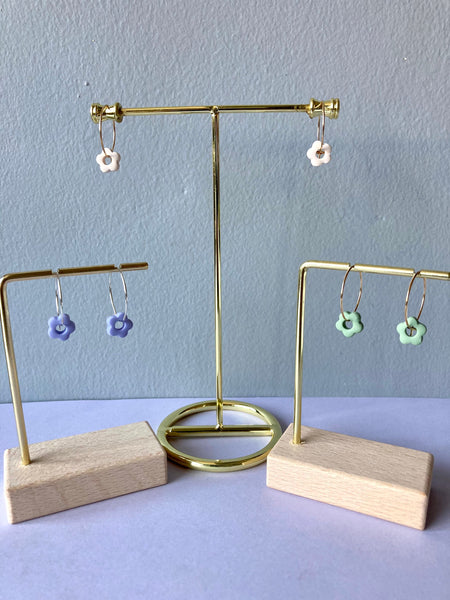 Small Flower Polymer Clay Hoop Earrings