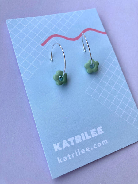 Small Flower Polymer Clay Hoop Earrings