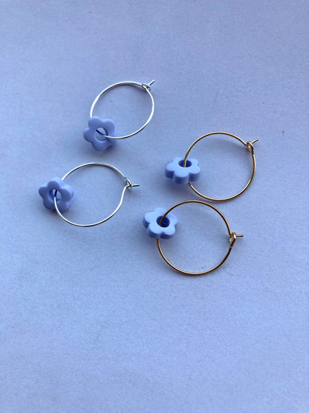Small Flower Polymer Clay Hoop Earrings