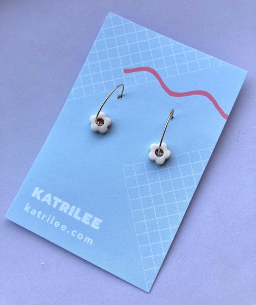 Small Flower Polymer Clay Hoop Earrings