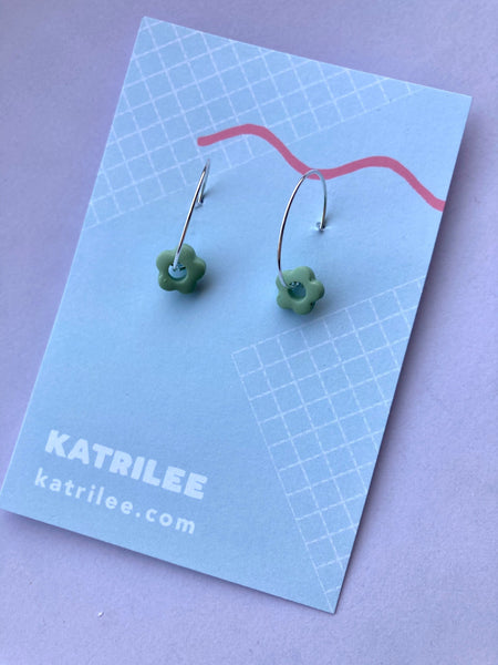 Small Flower Polymer Clay Hoop Earrings