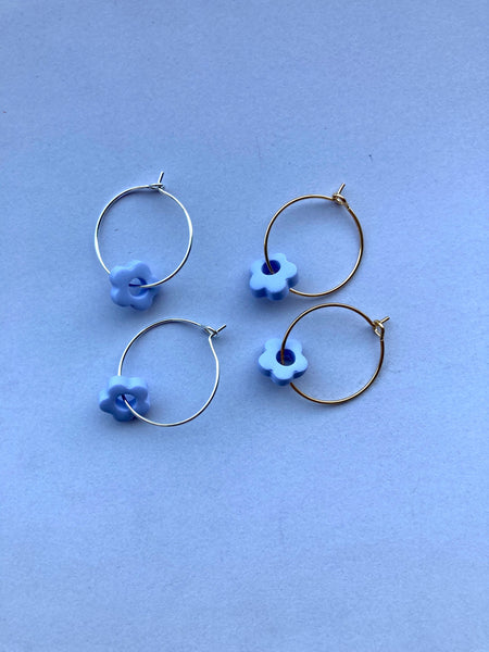 Small Flower Polymer Clay Hoop Earrings