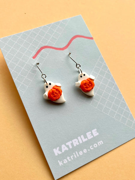 Halloween Ghost Pumpkin Dangle Earrings