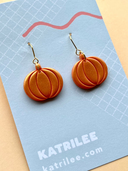 Autumn Pumpkin Mug gold Polymer Clay Hook Dangle Earrings