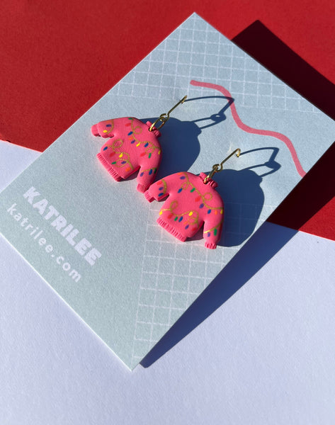 Pink Christmas Lights Jumper Statement Earrings