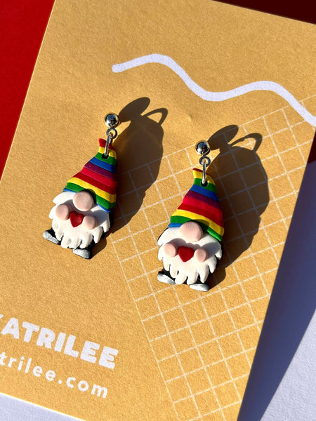 Rainbow Gnome Gonk Christmas Earrings