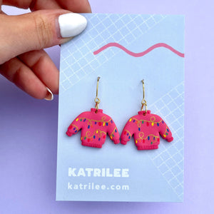 Pink Christmas Lights Jumper Statement Earrings