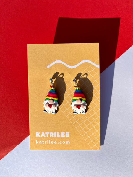 Rainbow Gnome Gonk Christmas Earrings